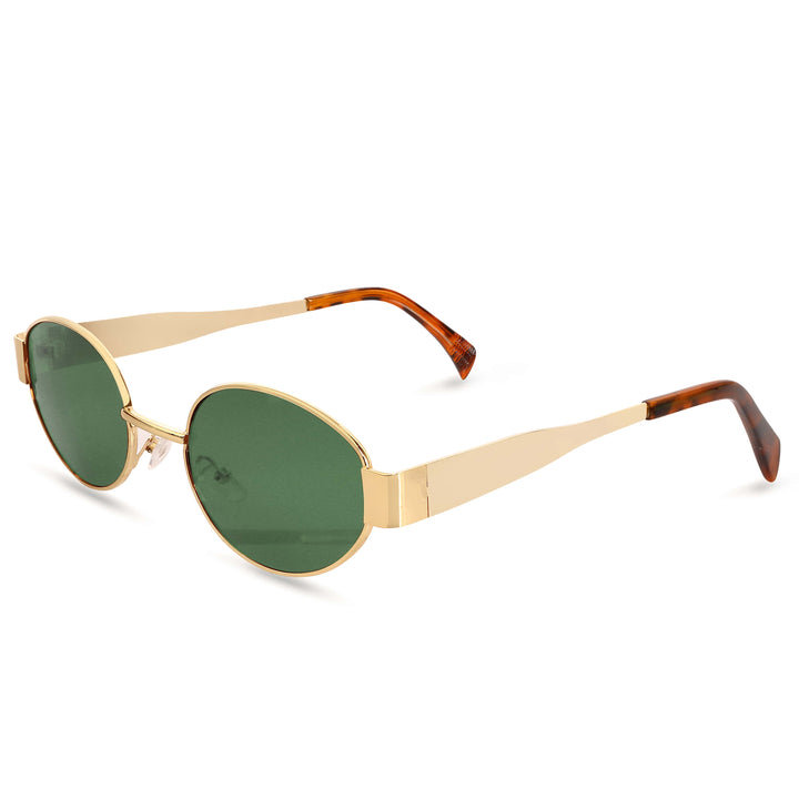 Oval Shape Sunglasses for Men & Women | Golden Frame & Green Glass