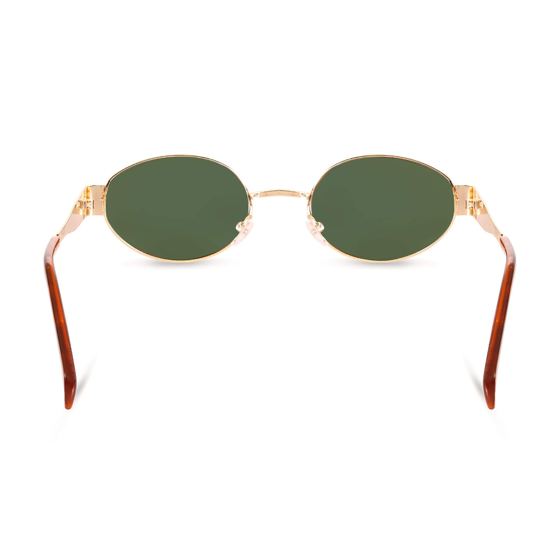Oval Shape Sunglasses for Men & Women | Golden Frame & Green Glass