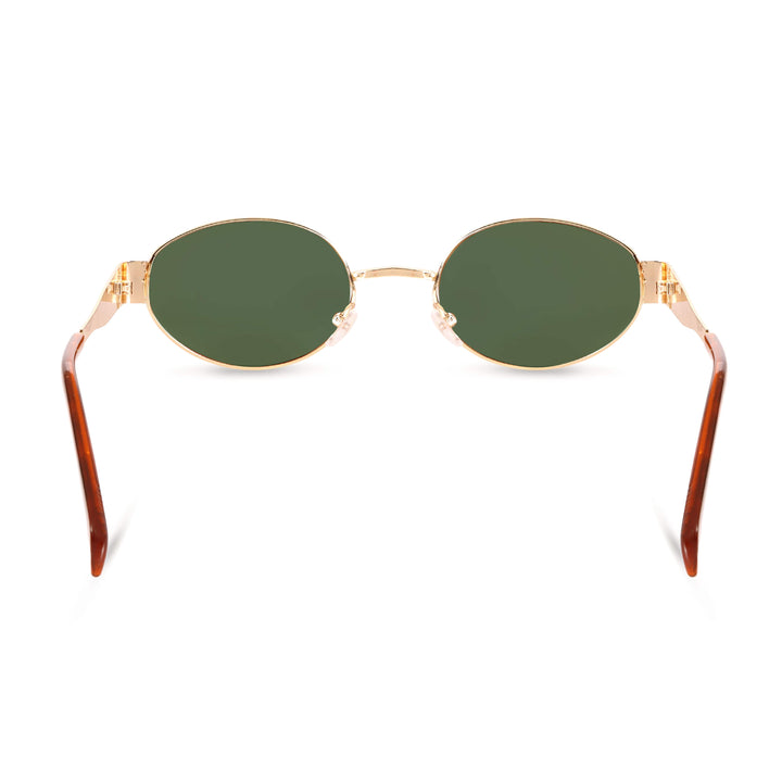 Oval Shape Sunglasses for Men & Women | Golden Frame & Green Glass