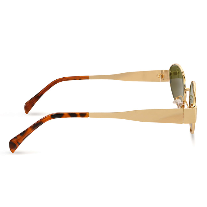 Oval Shape Sunglasses for Men & Women | Golden Frame & Green Glass