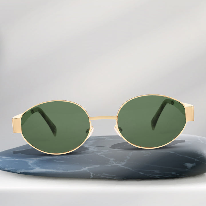 Oval Shape Sunglasses for Men & Women | Golden Frame & Green Glass