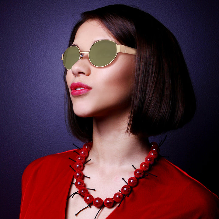 Oval Shape Sunglasses for Men & Women | Golden Frame & Green Glass