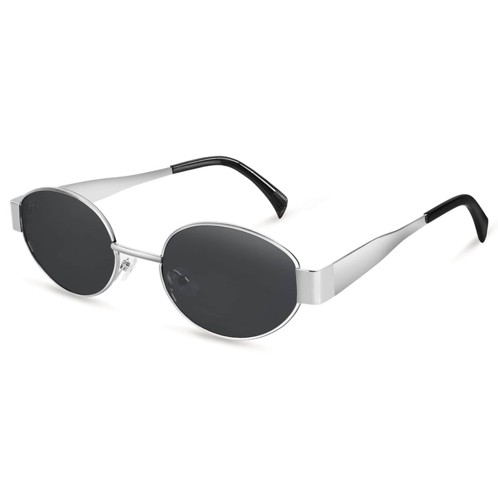 Oval Shape Sunglasses for Men & Women | Silver Frame & Black Glass
