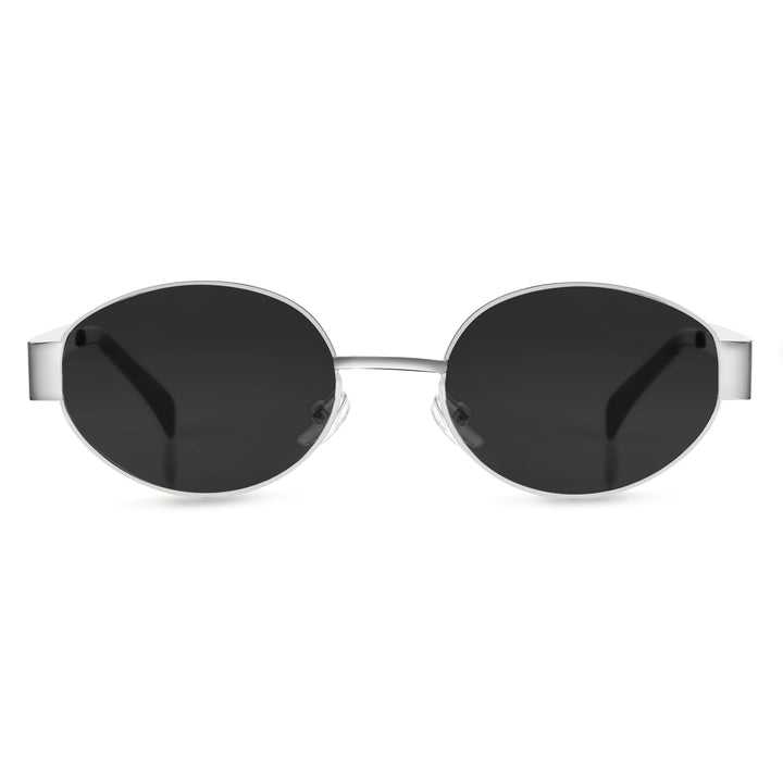 Oval Shape Sunglasses for Men & Women | Silver Frame & Black Glass