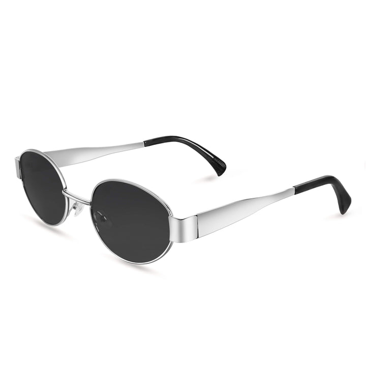 Oval Shape Sunglasses for Men & Women | Silver Frame & Black Glass