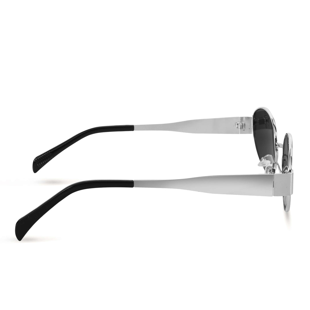 Oval Shape Sunglasses for Men & Women | Silver Frame & Black Glass