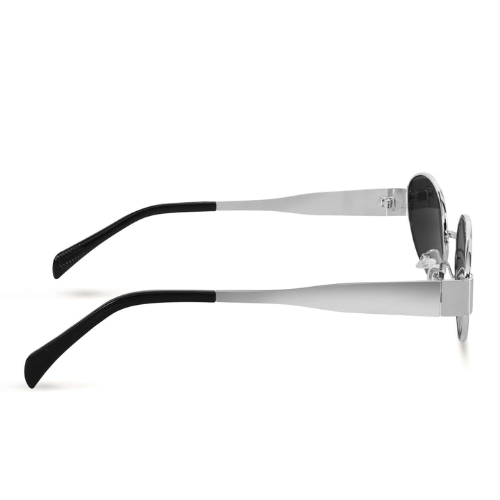 Oval Shape Sunglasses for Men & Women | Silver Frame & Black Glass
