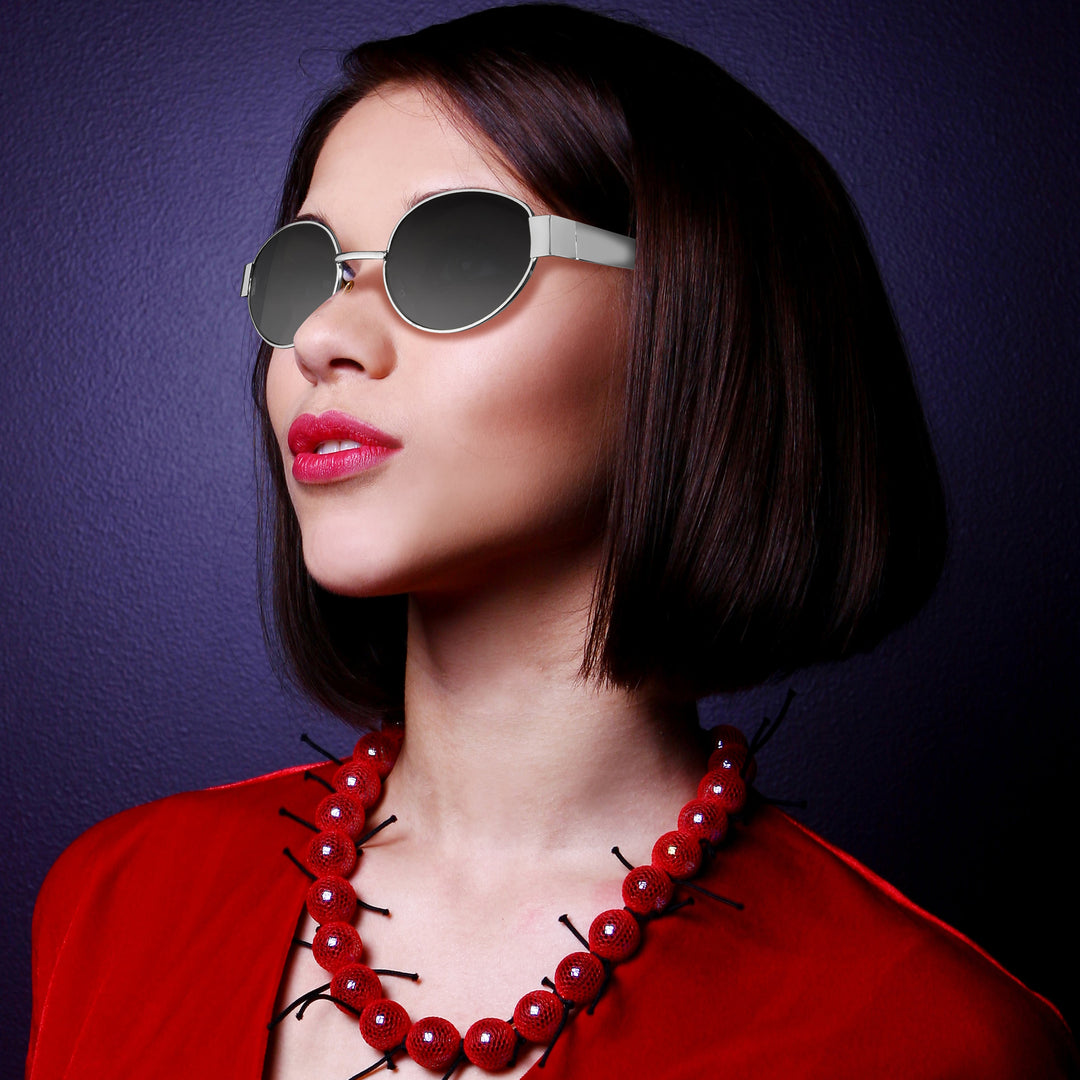 Oval Shape Sunglasses for Men & Women | Silver Frame & Black Glass