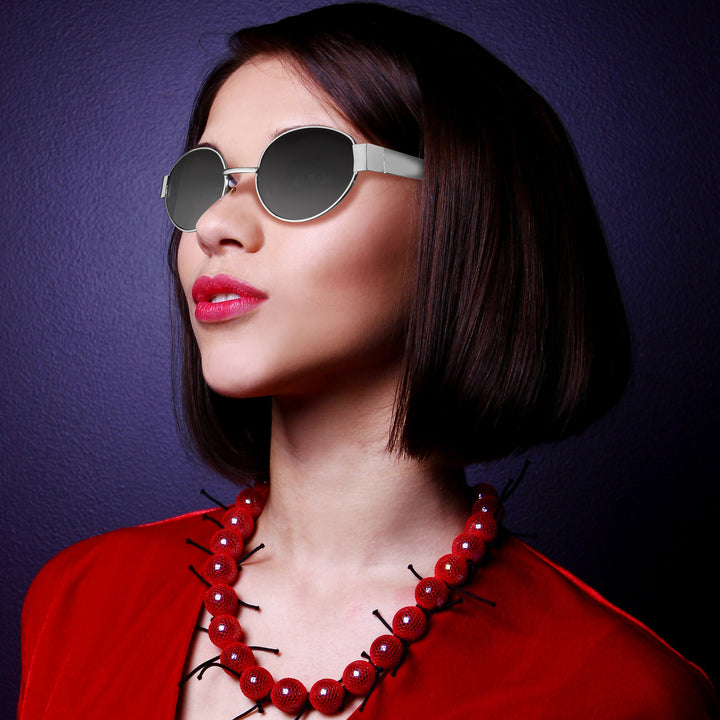Oval Shape Sunglasses for Men & Women | Silver Frame & Black Glass
