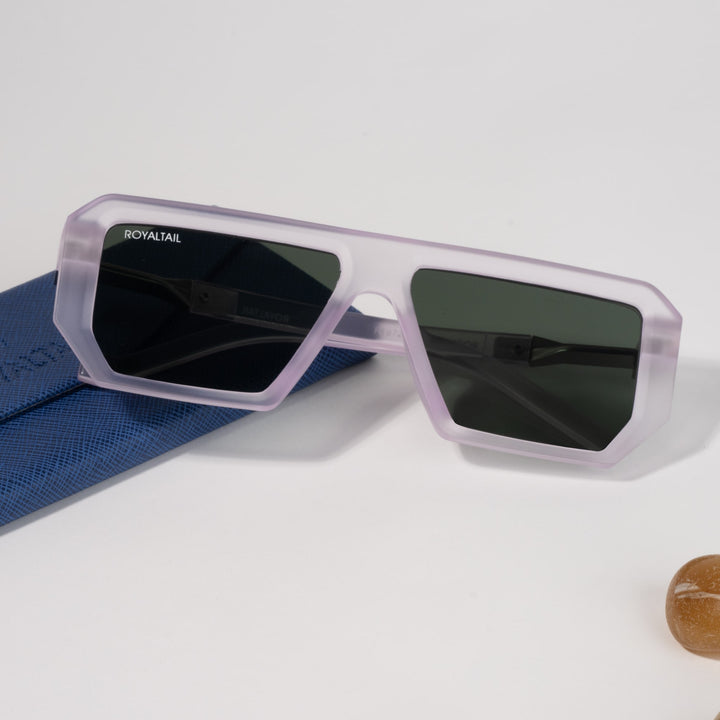 Rectangle sunglasses for men and women, purple frame and black lenses