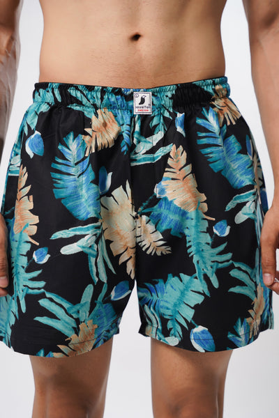 BLACK AND BLUE FLOWER ALL OVER PRINTED MENS BOXERS