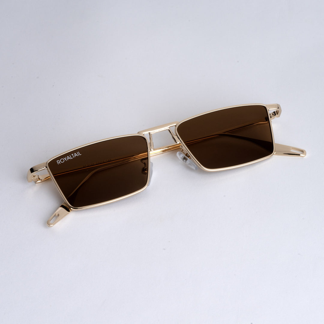 Blitz Gold Brown Rectangle Sunglasses For Men & Women