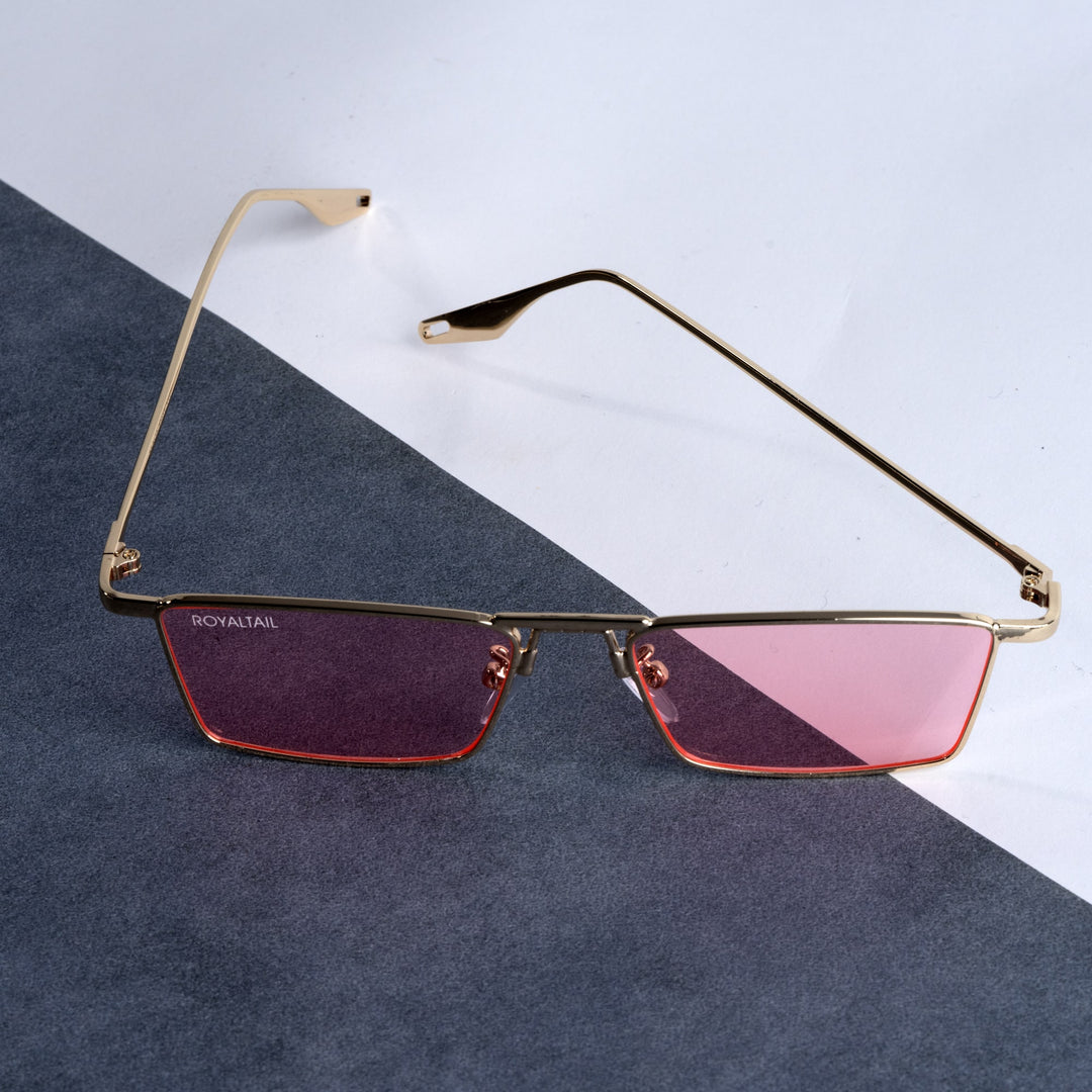 Blitz Gold Pink Rectangle Sunglasses For Men & Women