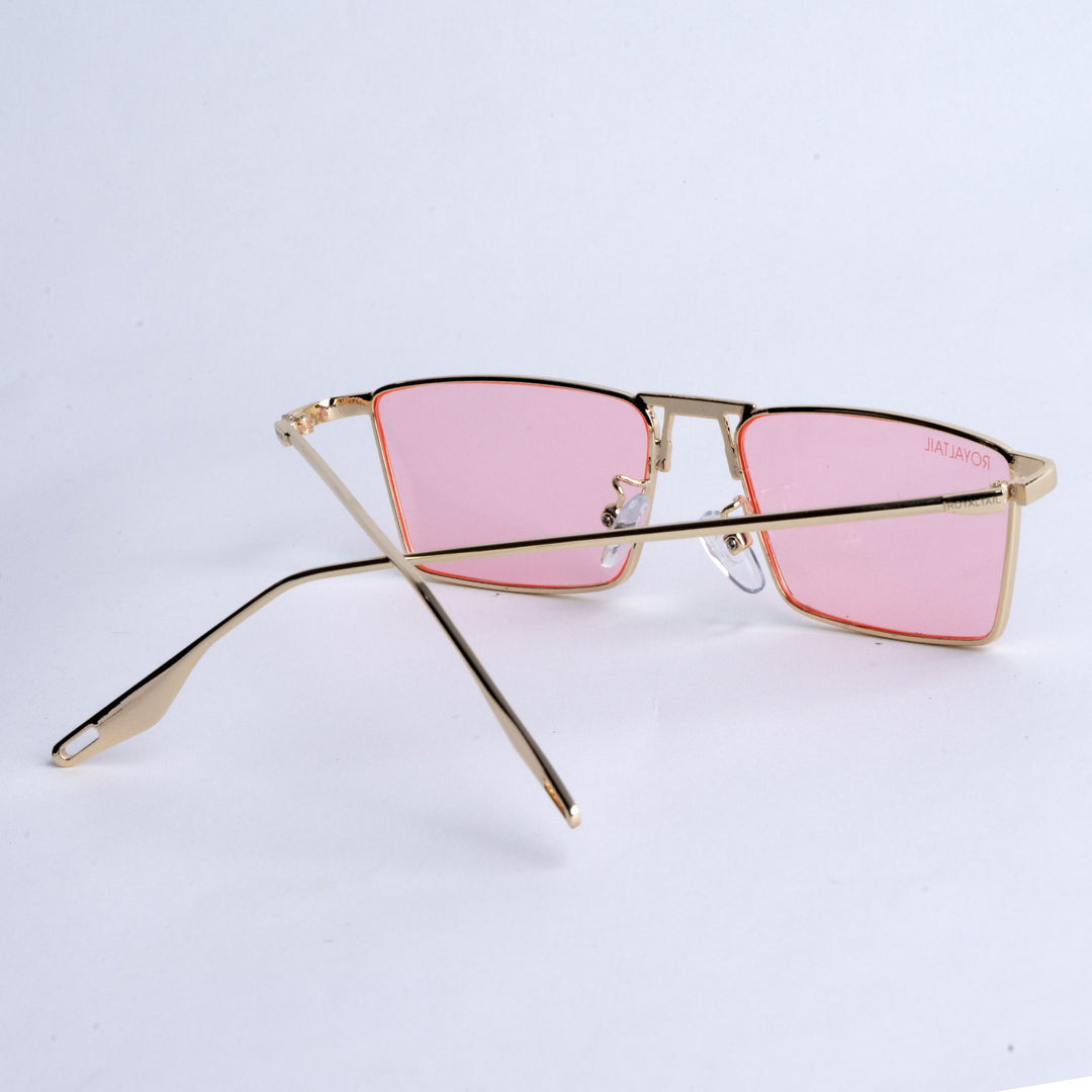 Blitz Gold Pink Rectangle Sunglasses For Men & Women