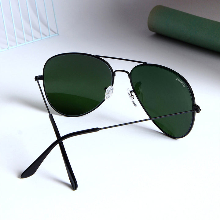 Green Glass And Black Frame Aviator Sunglasses For Men And Women