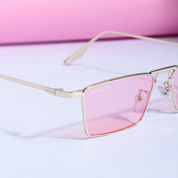 Blitz Gold Pink Rectangle Sunglasses For Men & Women