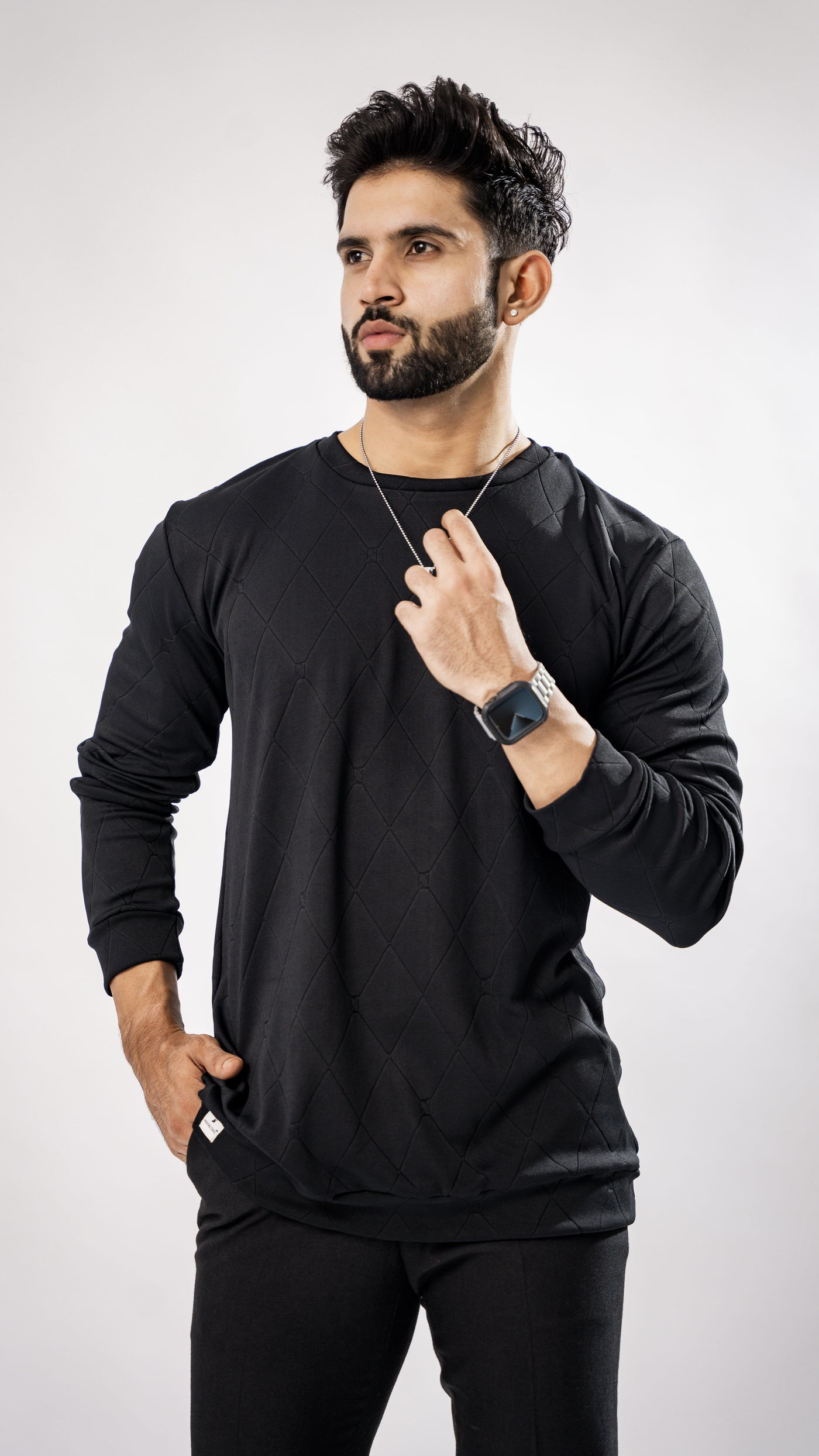 JADE BLACK FULL SLEEVE ROUND NECK PREMIUM ORGANIC SUPER SOFT T-SHIRT - Royaltail