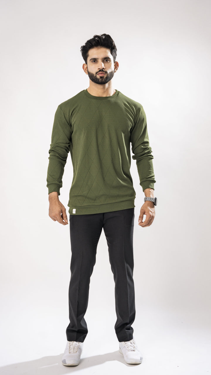 MOSS GREEN FULL SLEEVE ROUND NECK PREMIUM ORGANIC SUPER SOFT T-SHIRT - Royaltail