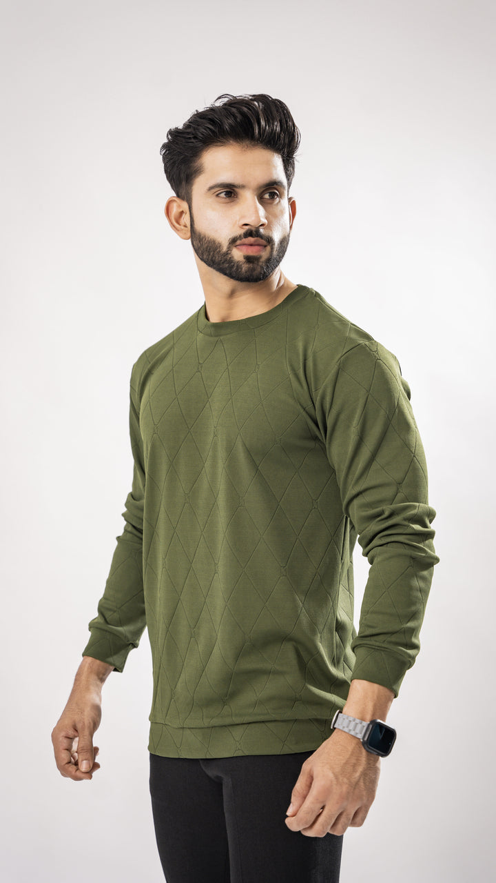 MOSS GREEN FULL SLEEVE ROUND NECK PREMIUM ORGANIC SUPER SOFT T-SHIRT - Royaltail