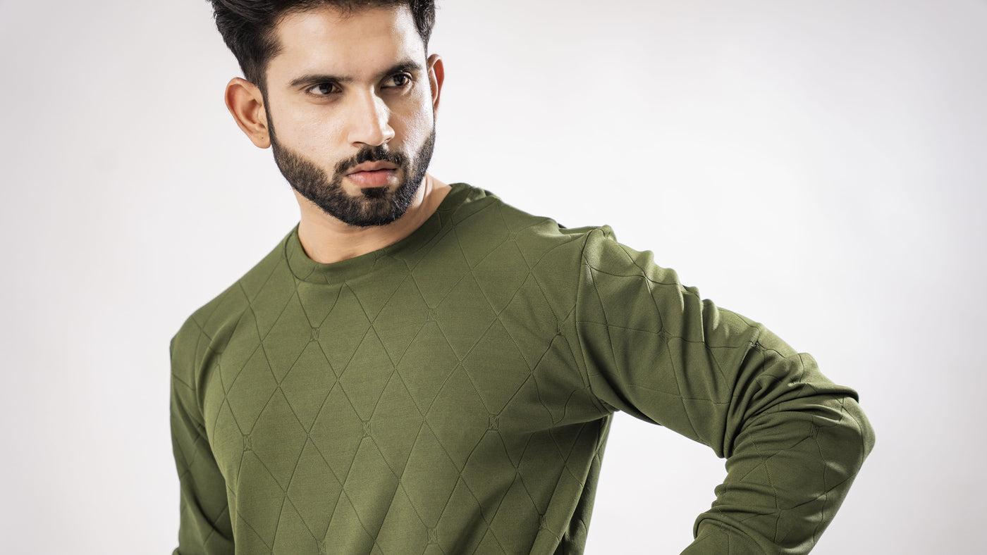 MOSS GREEN FULL SLEEVE ROUND NECK PREMIUM ORGANIC SUPER SOFT T-SHIRT - Royaltail