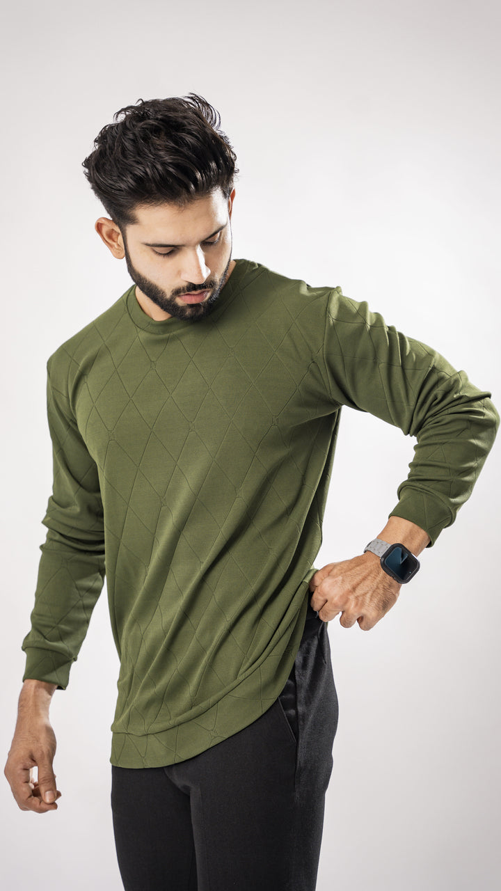 MOSS GREEN FULL SLEEVE ROUND NECK PREMIUM ORGANIC SUPER SOFT T-SHIRT - Royaltail