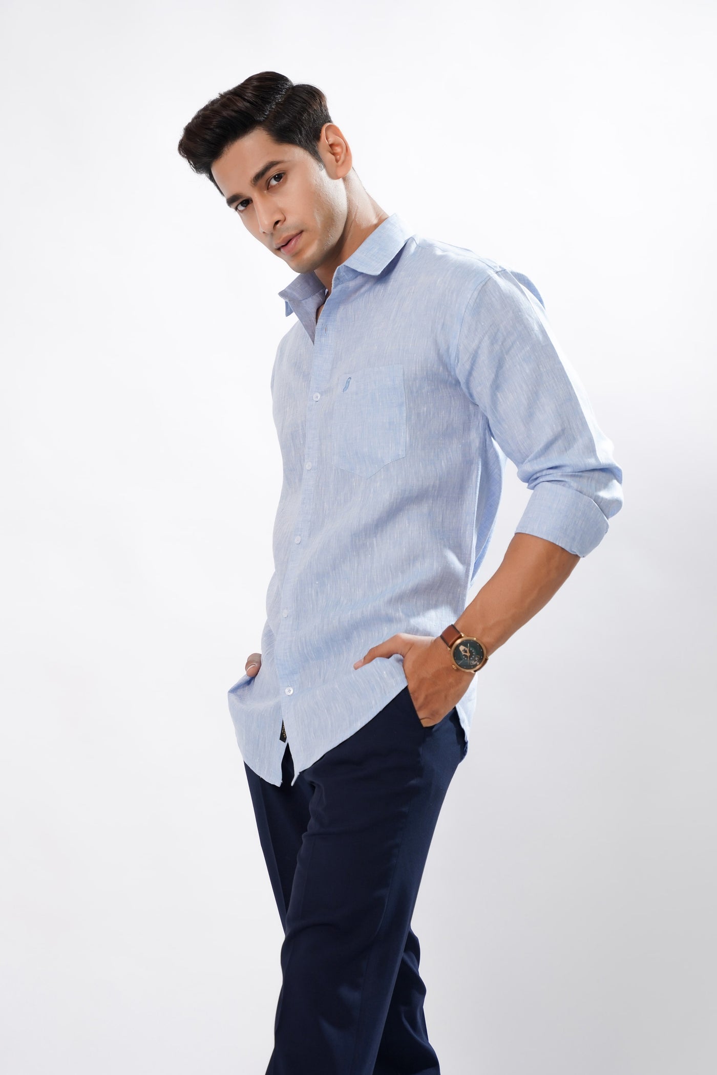 CASPER BLUE LUXURIOUS LINEN SHIRT
