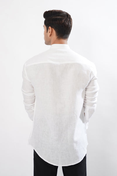 BRIGHT WHITE LUXURIOUS MANDARIN COLLAR LINEN SHIRT