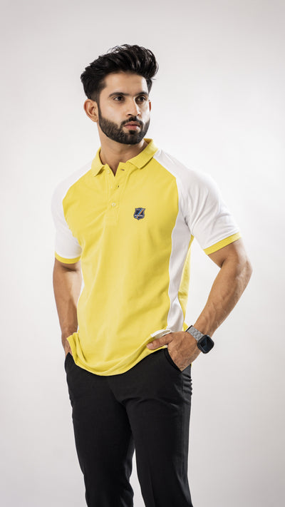WHITE AND YELLOW SUPER SOFT COTTON MERCERISED PIQUE POLO TEE - Royaltail