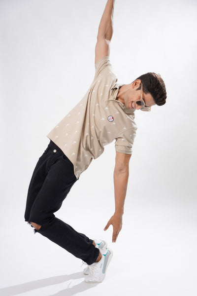 WAFER CREAM PRINTED COTTON MERCERISED PIQUE POLO TEE
