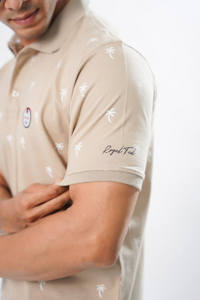 WAFER CREAM PRINTED COTTON MERCERISED PIQUE POLO TEE