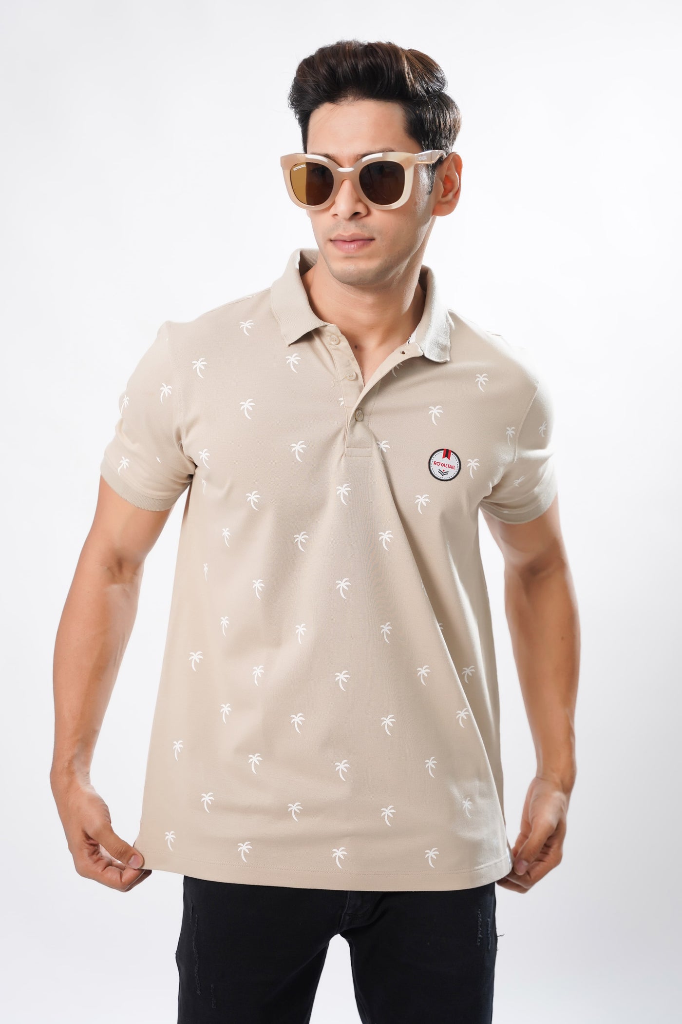 WAFER CREAM PRINTED COTTON MERCERISED PIQUE POLO TEE
