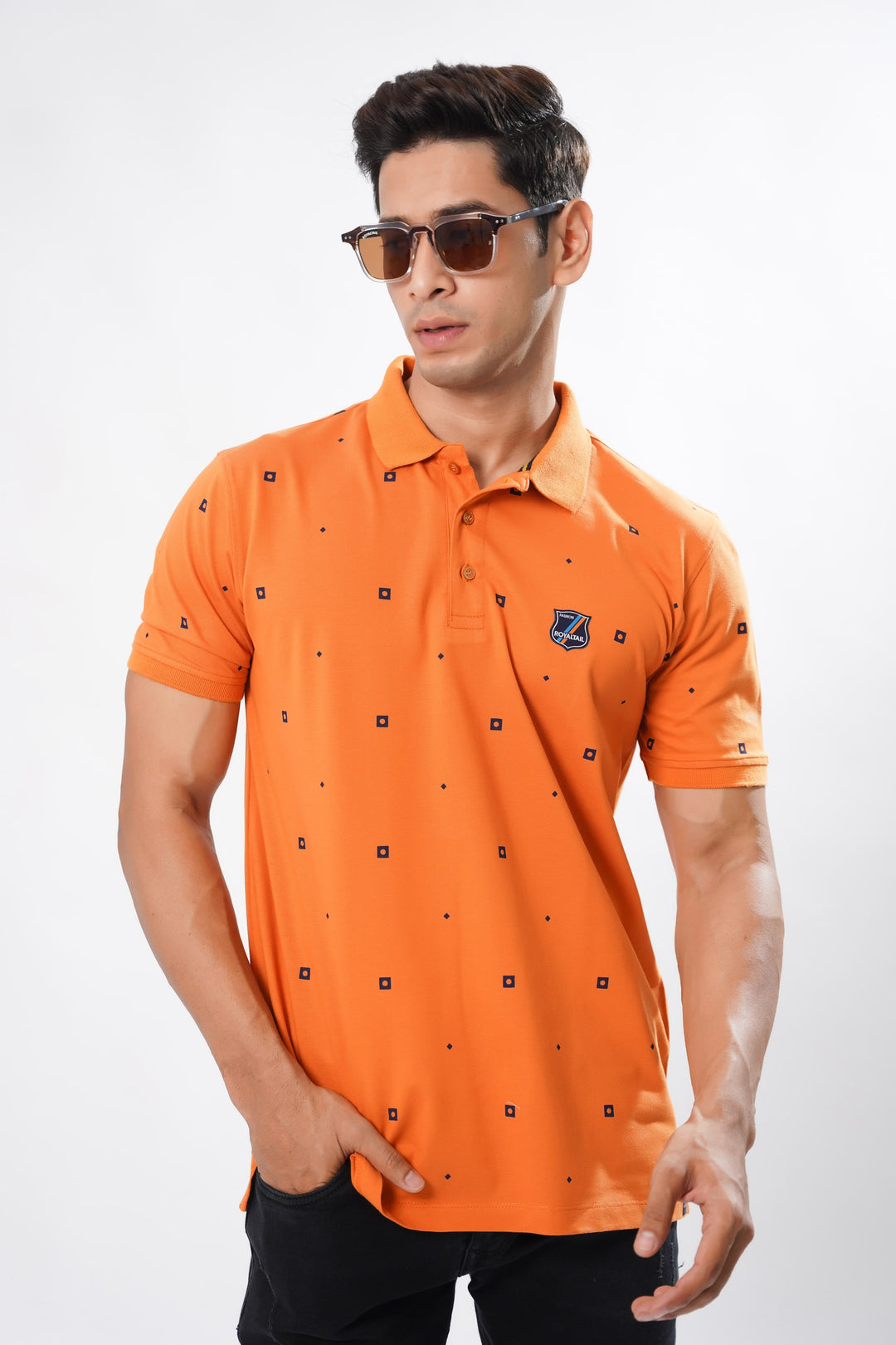 Cinnamon Orange Textured Cotton Pique Polo T-Shirt