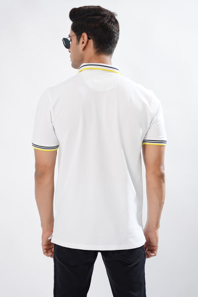 BRIGHT WHITE ORGANIC COTTON MERCERISED PIQUE POLO TEE