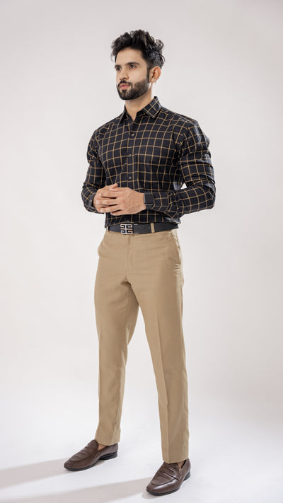 Black with Yellow Premium Checkes Patterned Giza Cotton Shirt