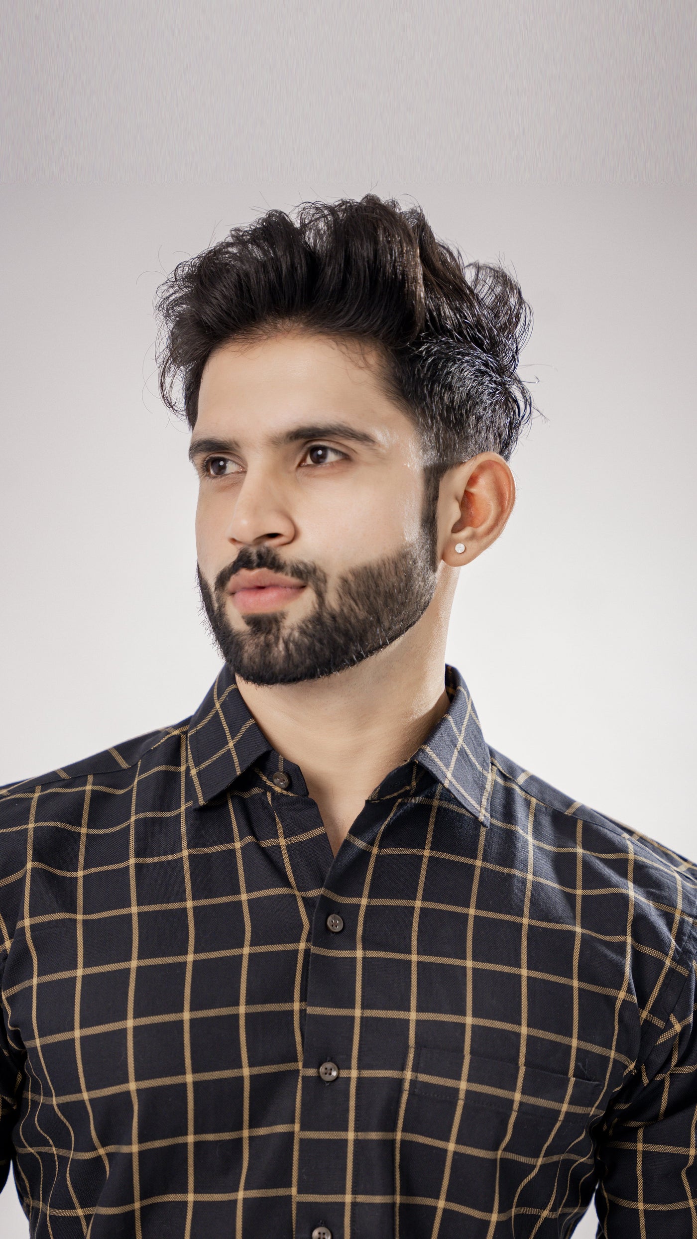 Black with Yellow Premium Checkes Patterned Giza Cotton Shirt