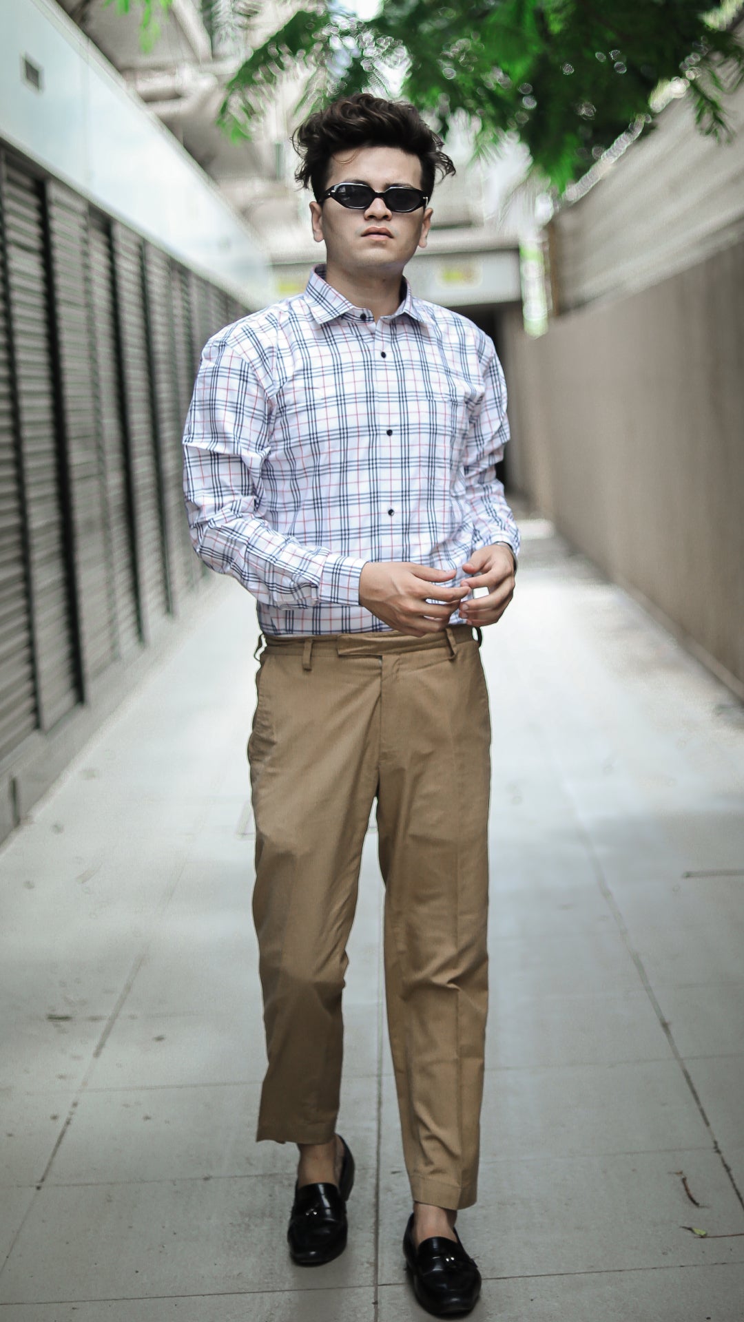 White with Blue and Red Premium Spread Check Patterned Giza Cotton Shirt