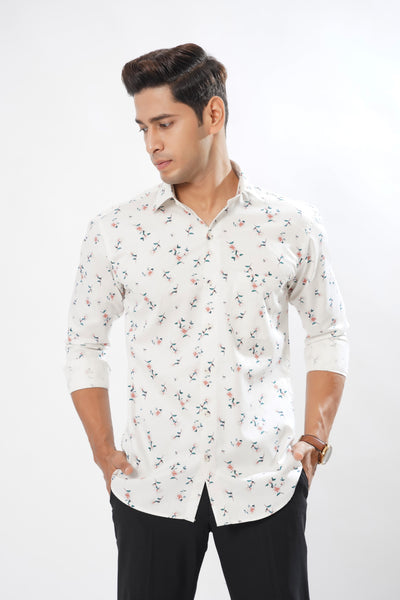 Bright White with Flowers Printed Super Soft Premium Designed Cotton Shirt