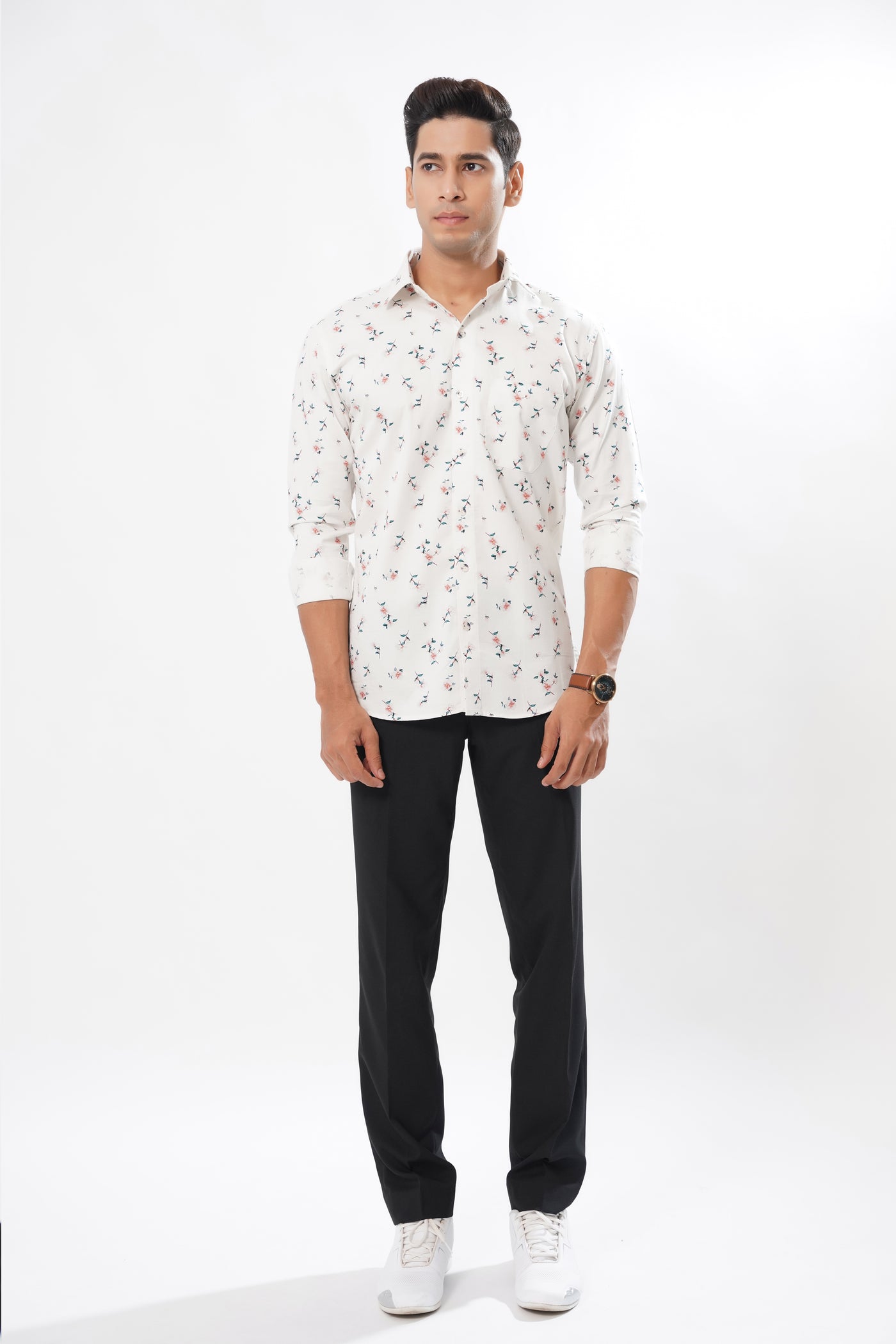 Bright White with Flowers Printed Super Soft Premium Designed Cotton Shirt