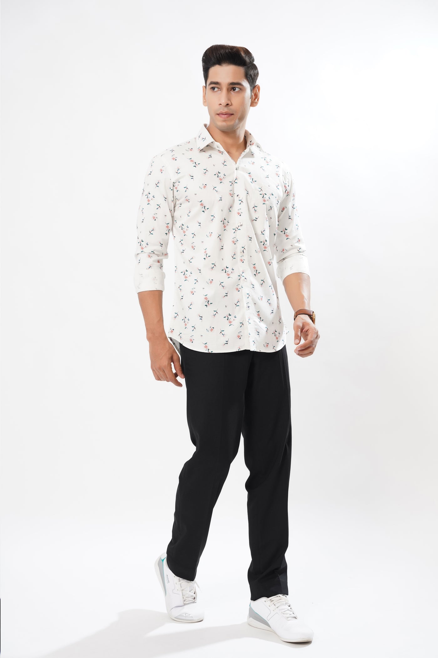Bright White with Flowers Printed Super Soft Premium Designed Cotton Shirt