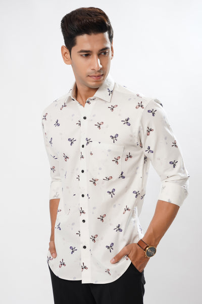 Bright White with Crop Orchid Flowers Printed Super Soft Premium Designed Cotton Shirt