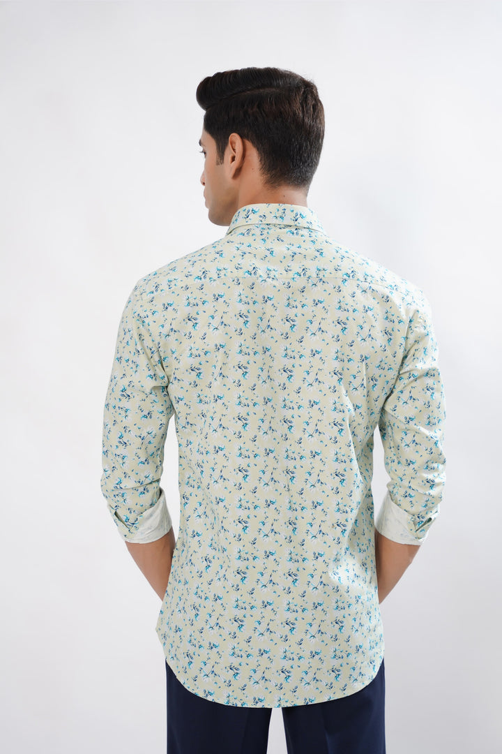 Grey with Blue Orchid Flowers Printed Super Soft Premium Designed Cotton Shirt
