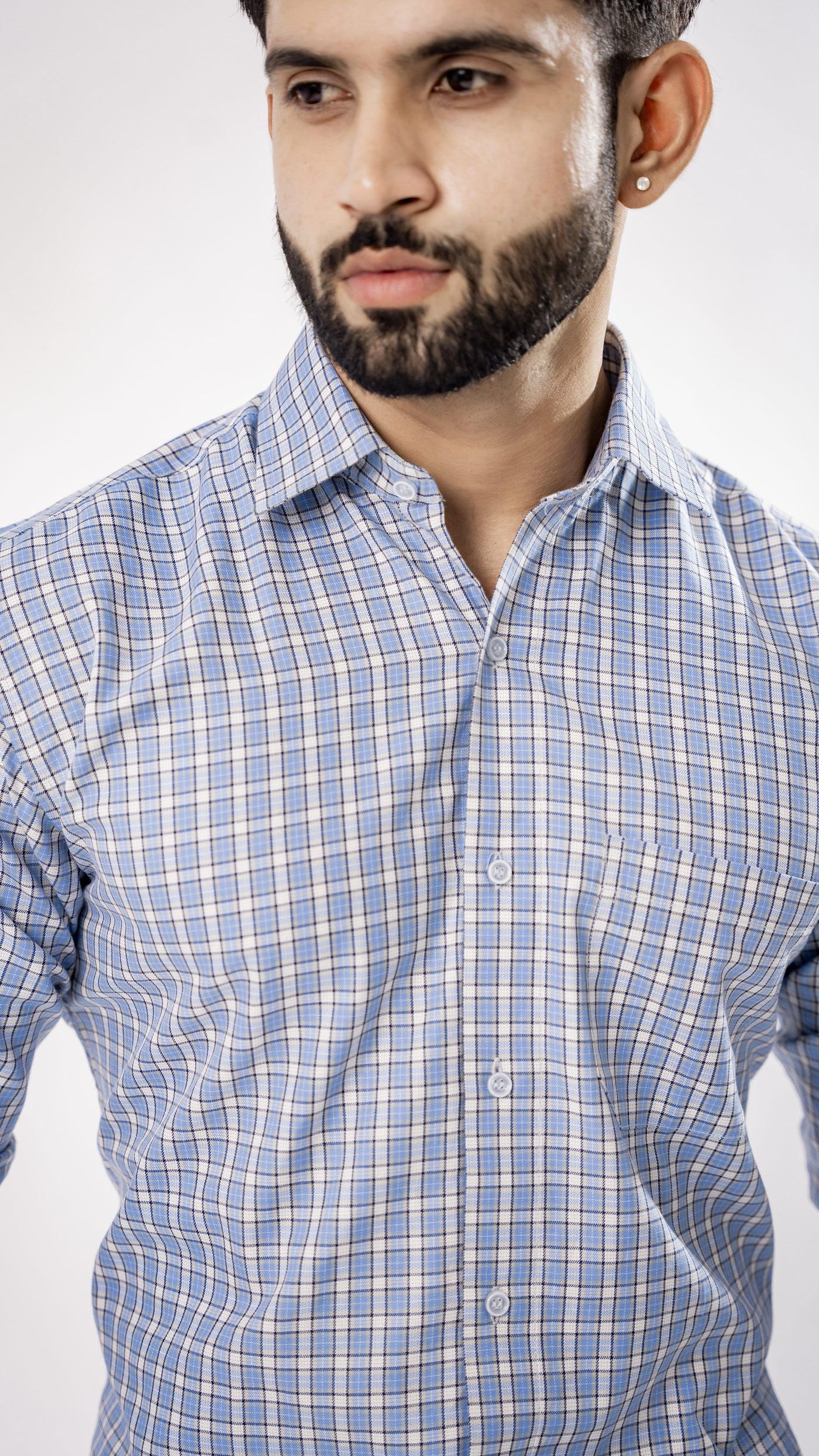 Sky Blue with White Window Pane Premium Check Patterned Giza Cotton Shirt