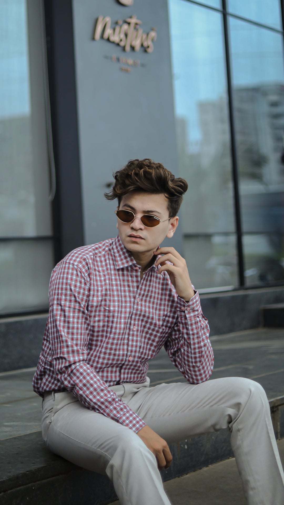 Dusty Red and White Checked Patterned Premium Giza Cotton Shirt