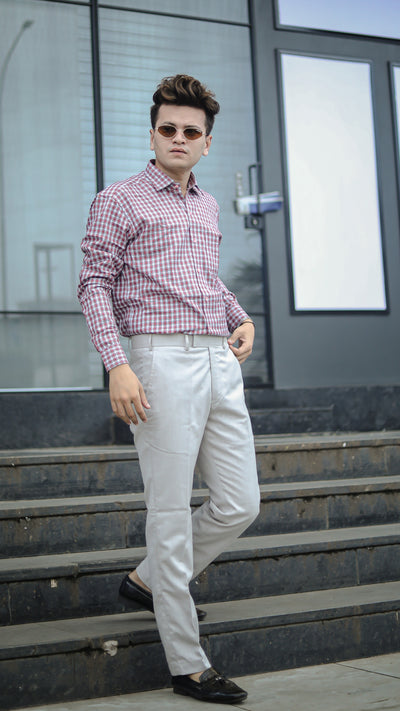 Dusty Red and White Checked Patterned Premium Giza Cotton Shirt