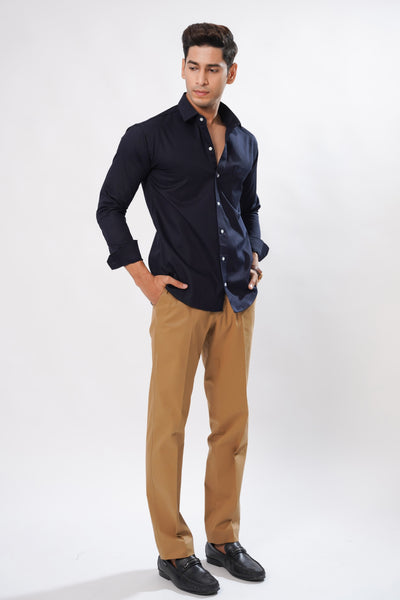 Palermo Navy Blue Solid Oxford Cotton Premium Plaid Shirt