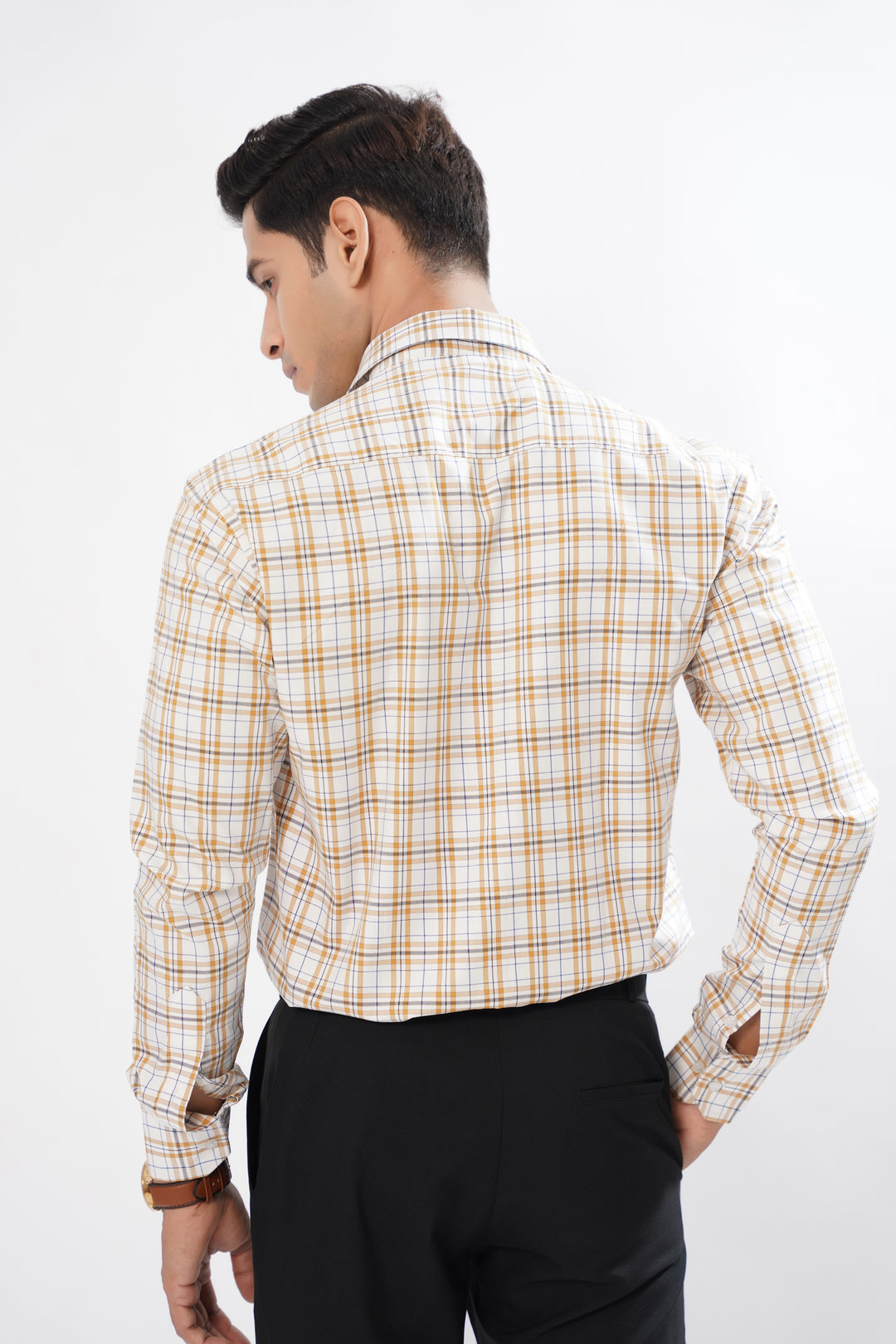 White with Blue And Brown Plaid Luxurious Giza Cotton Shirt