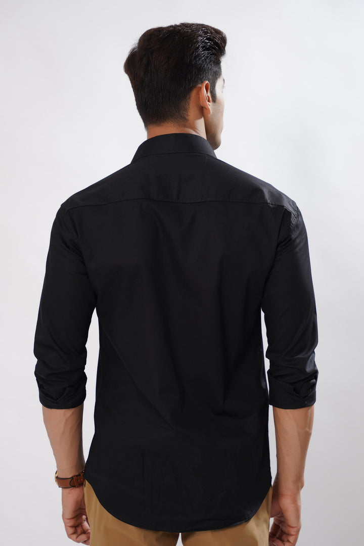 Midnight Black Luxurious Cotton Plaid Shirt