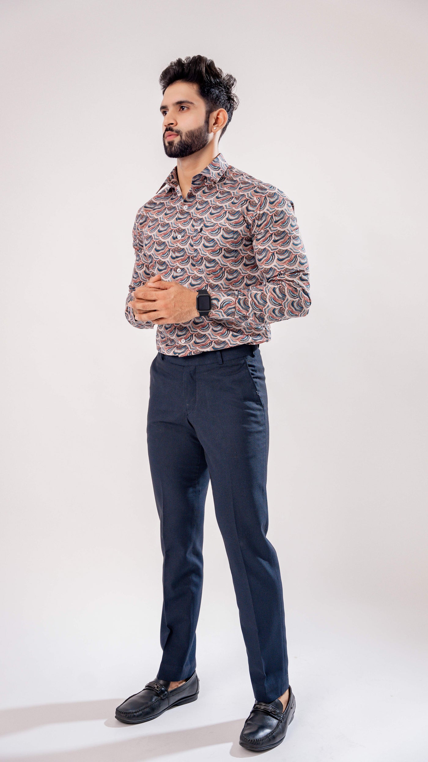 GIROLAMO GREY MULTICOLOUR SQURE PRINTED PREMIUM COTTON SHIRT - Royaltail