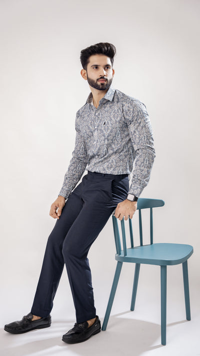 DARK GRAY FLORAL PRINTED PREMIUM COTTON SHIRT - Royaltail