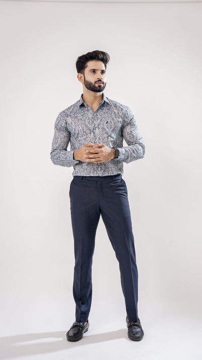 DARK GRAY FLORAL PRINTED PREMIUM COTTON SHIRT - Royaltail